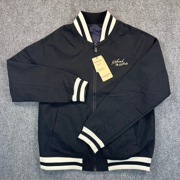 Scotch & Soda Men's S Black White Stripe Trim Reversible Bomber Jacket $188 - Picture 2 of 16